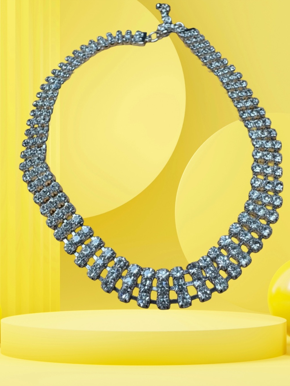 Vintage costume jewelry multi-row rhinestone choker.